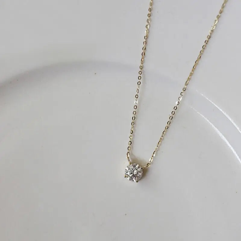 VENTFILLE 925 Sterling Silver French Simple Crystal Pendant Clavicle Chain Necklace Women Light Luxury Party 14k Gold Jewelry Vera Lux