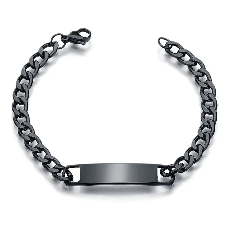Akizoom Punk Engrave Name Custom Bracelets Gold Color Stainless Steel Thick Hand Chain Customized Couple Men Women Jewelry Gift Vera Lux