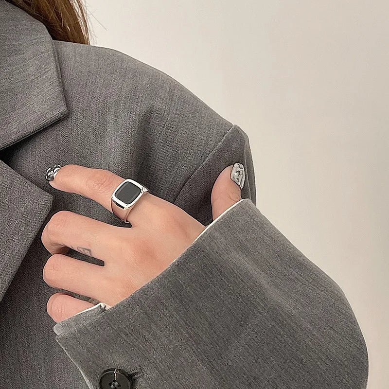 925 Sterling Silver plated Ring for Women Girl Gift Blace Stone Crystal Glaze Retro Punk Open Jewelry Dropship Wholesale Vera Lux
