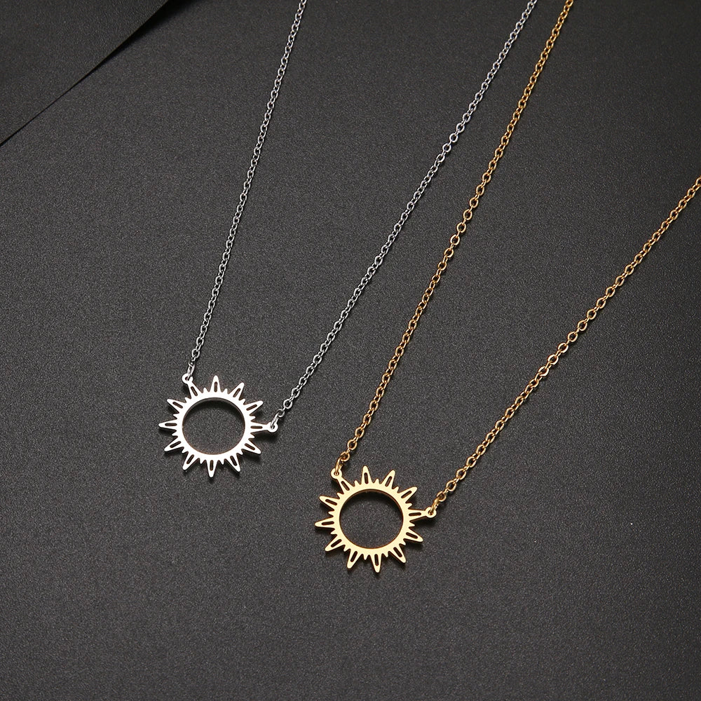 DOTIFI 316L Stainless Steel Necklace Best Circle Irregular Sun Hollow Out Round Pendant Necklaces For Women Jewelry Gifts Vera Lux