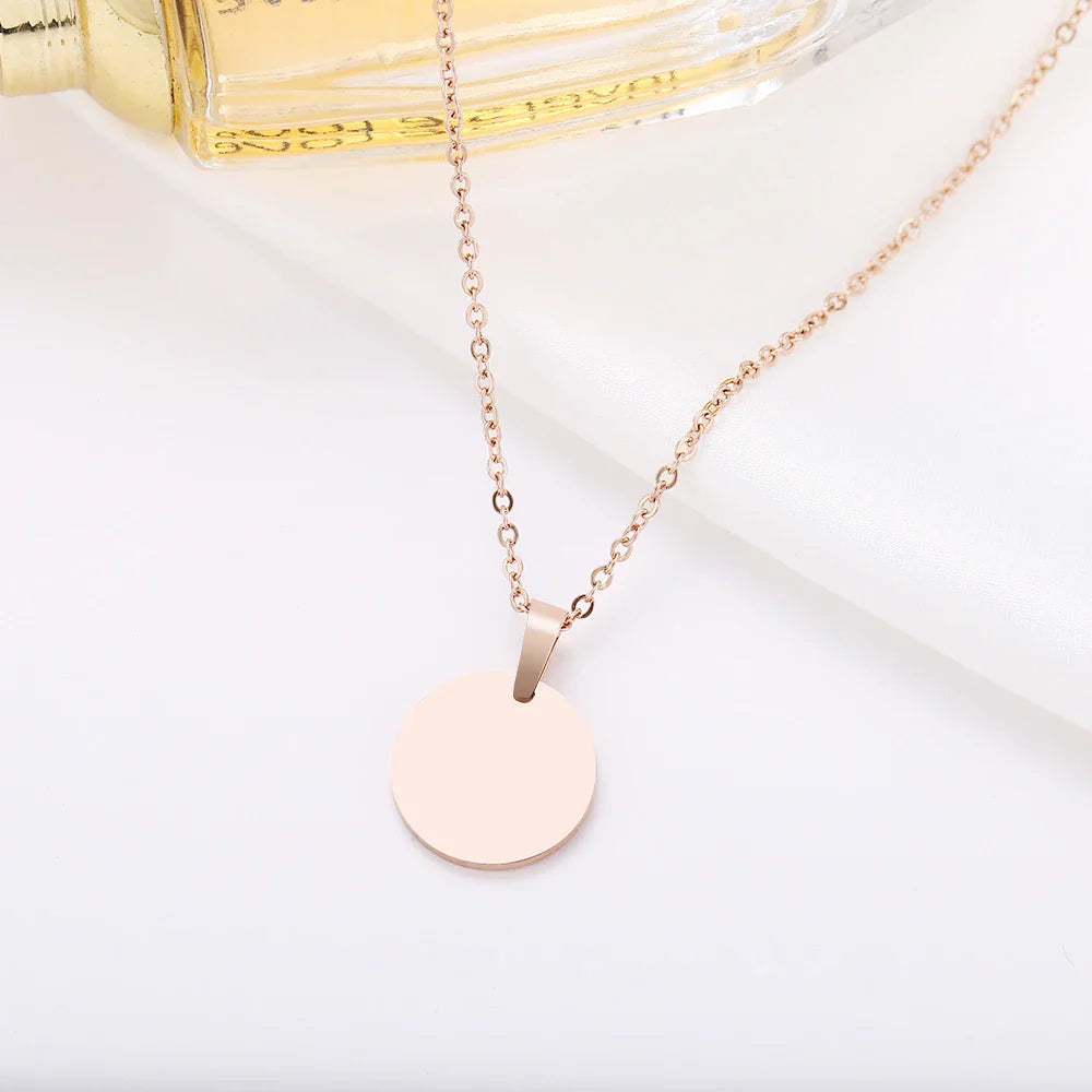 DOTIFI Stainless Steel Necklace Round Circle Pendant For Women Elegant Clavicle Rose Gol dNecklace Wedding Jewelry Wholesale Vera Lux
