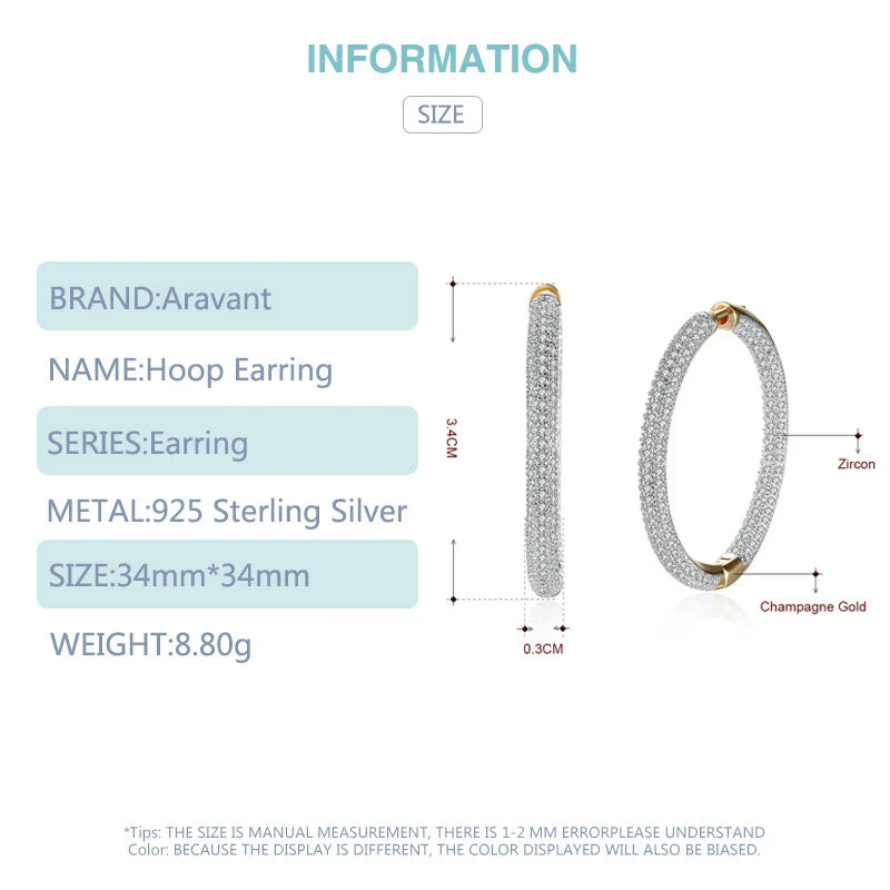 925 Silver 34mm 18K Gold Circle Hoop Earrings For Women Fashion Wedding Jewelry Vera Lux