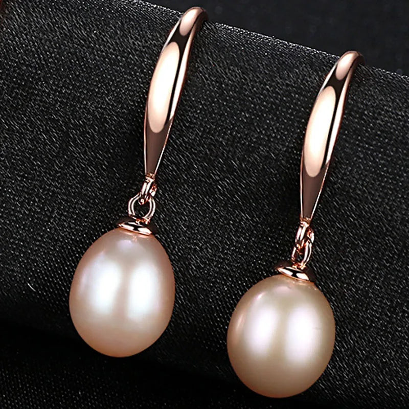 925 Sterling Silver Rose Gold Drop Earrings For Women Freshwater Pearl Earrings Wedding Jewelry White Pink Purple Vera Lux