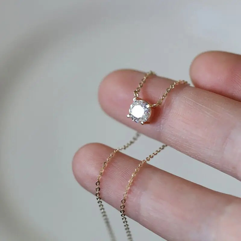 VENTFILLE 925 Sterling Silver French Simple Crystal Pendant Clavicle Chain Necklace Women Light Luxury Party 14k Gold Jewelry Vera Lux