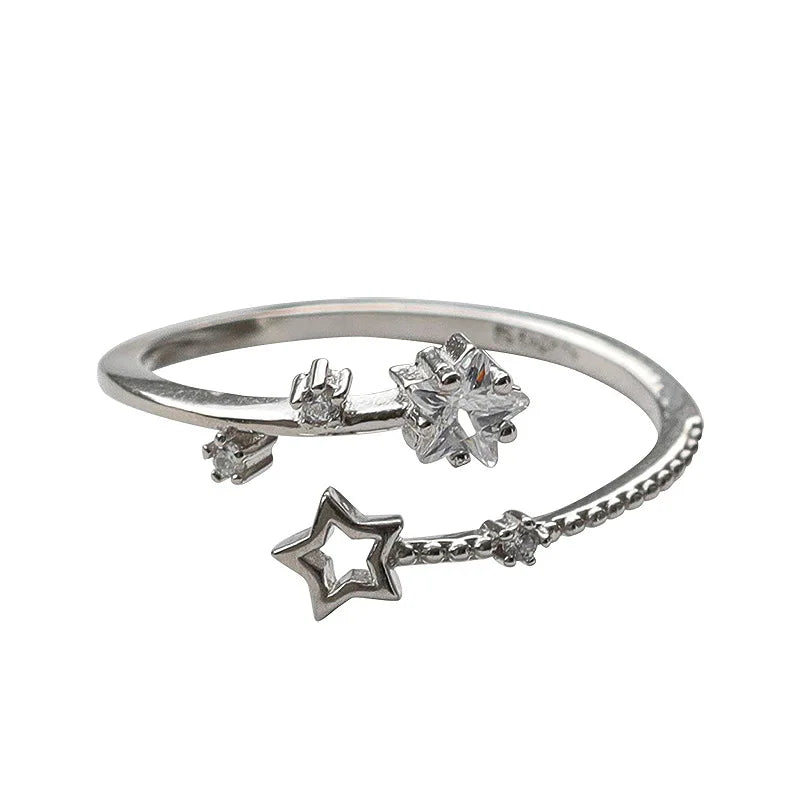 925 Sterling Silver Star Crytal Ring for Women Girl Personality Simple Adjustable Exquisite Jewelry Dropshippipng Gift Vera Lux