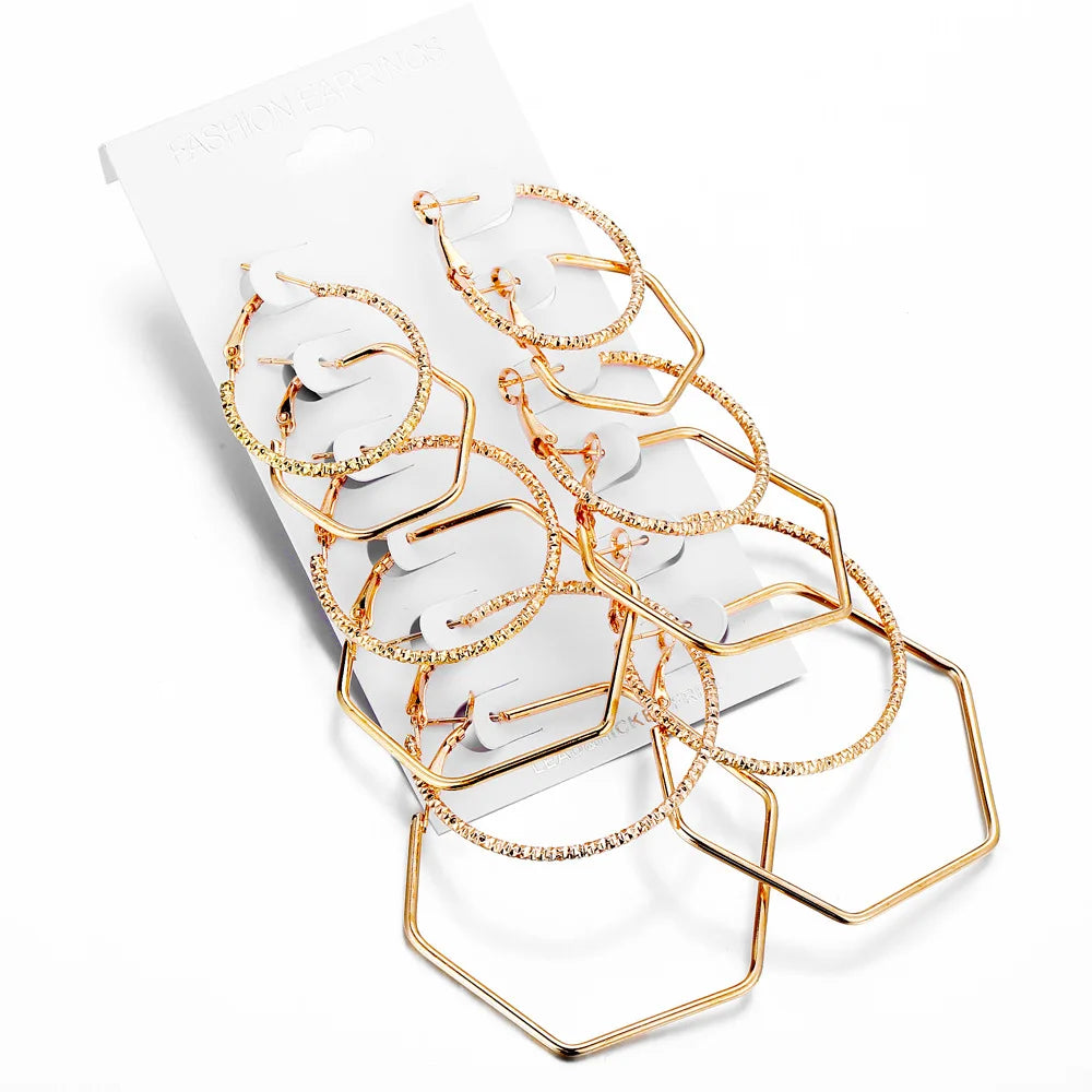 Fashion Hyperbolic Hoop Earrings Set For Women Gold Silver Color Small Big Polygon Circle Earring Female Trendy Jewelry Gift Vera Lux