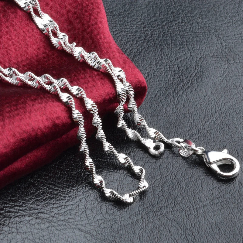 Aravant 925 Silver 2MM Twisted Water Wave Chain Link Necklaces For Women Girls Jewelry Vera Lux