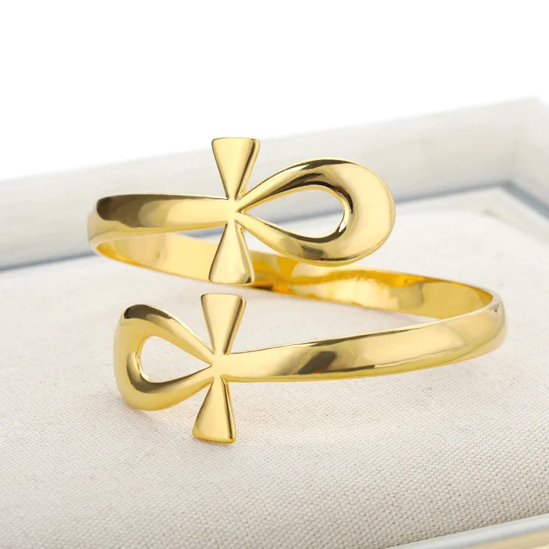 Egyptian Double Circle Ankh Cross Bracelet Bangles For Women Men Vintage Stainless Steel Key of Life Bracelet Femme Jewelry Vera Lux