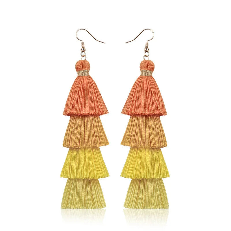 Bohemian 4 Layered Tassel Earrings For Women Ethnic Long Fringe Multi color Statement Dangle Earring GirlsFashion Jewelry Vera Lux