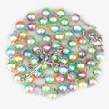 12 colors Religion Rosary necklace For Women Christian Virgin Mary Jesus Cross pendant Long beads chains Fashion Jewelry Gift Vera Lux
