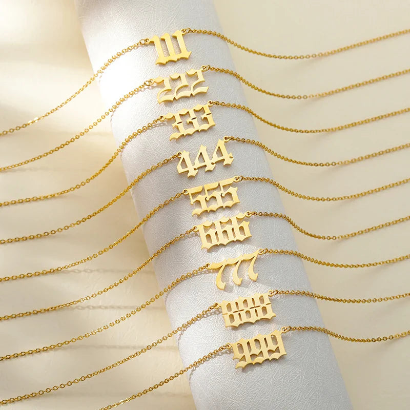 777 Angel Number Necklaces For Women Stainless Steel Couple Necklace Goth Chains Collar Choker Vintage Jewelry Aesthetic Vera Lux