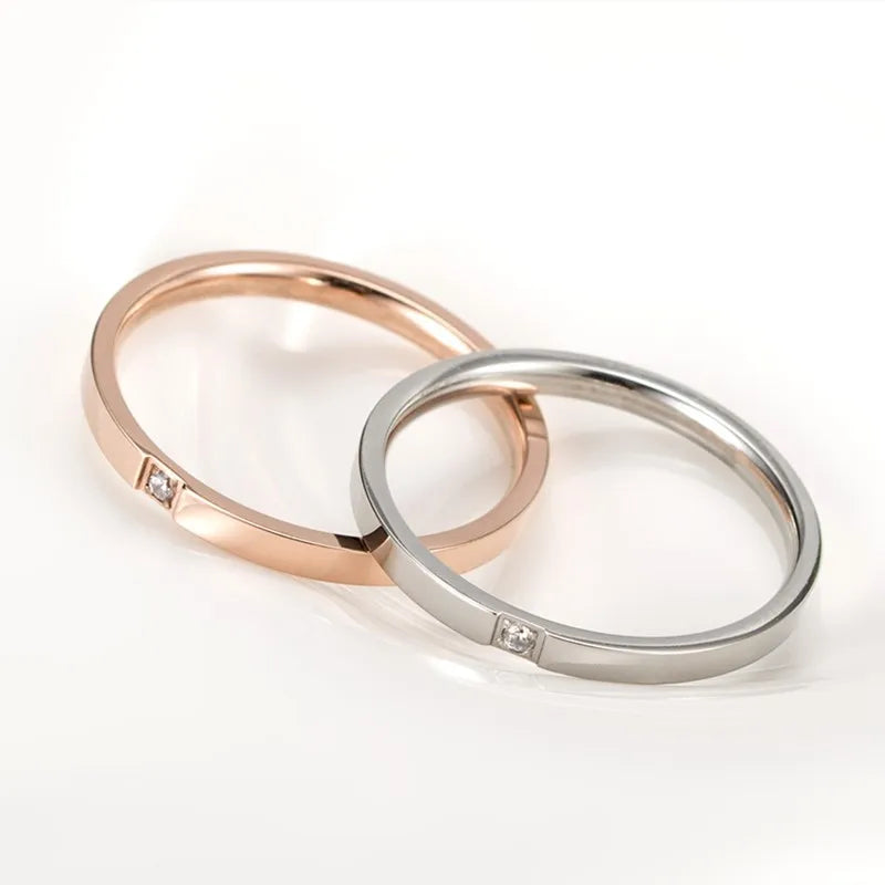 2mm Thin Stackable Ring Stainless Steel Single CZ Wedding Band for Women Girl Size 3-10 Vera Lux