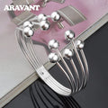 Aravant 925 Silver Multi Line Bead Open Bracelet Bangles For Women Wedding Jewelry Gifts Vera Lux