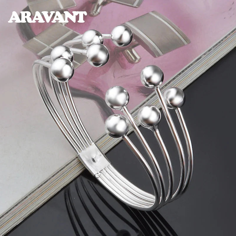 Aravant 925 Silver Multi Line Bead Open Bracelet Bangles For Women Wedding Jewelry Gifts Vera Lux