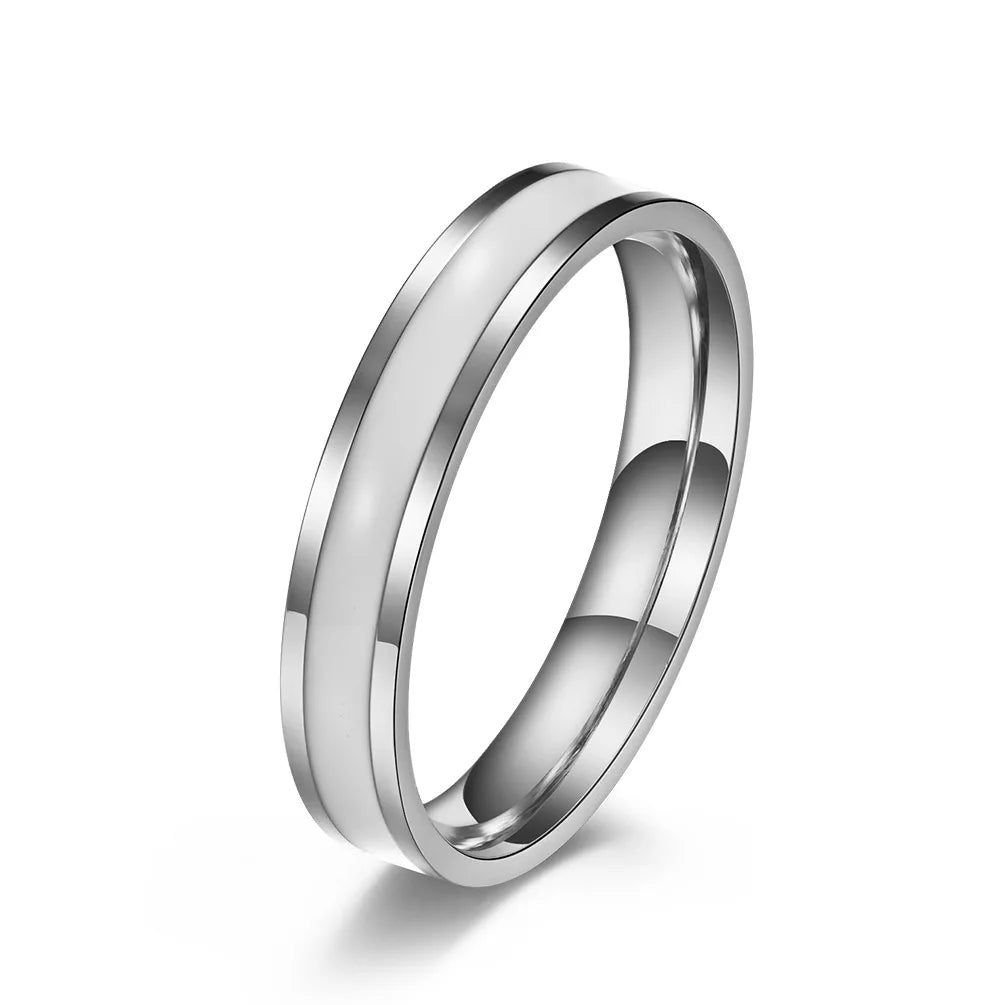 4mm Stainless Steel Black/White Enamel Wedding Band Ring for Women Girl Size 3-10 Vera Lux