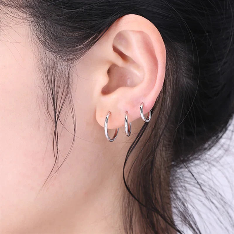 1 pair Women/Man Stainless Steel Small Hoops Earring Piercing Ear Cartilage Tragus Simple Thin Circle Anti-allergic Ear Buckle Vera Lux
