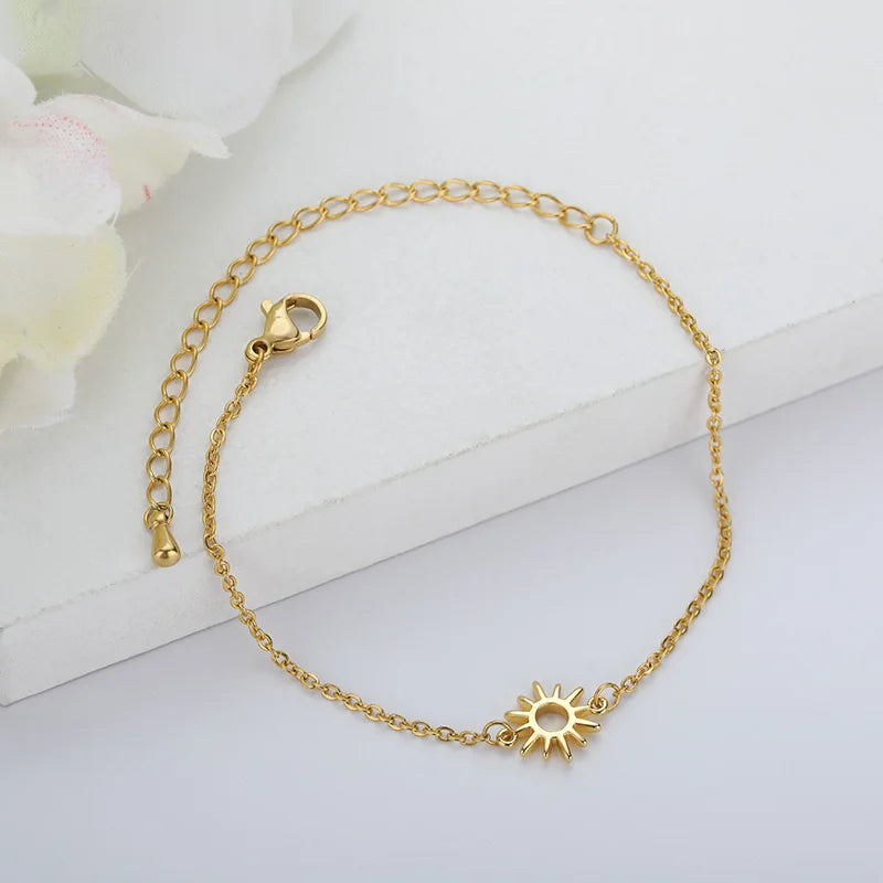 ICFTZWE Sun Hollow Bracelets For Women Stainless Steel Hand Chain Vintage Sunflower Anklet Boho Foot Jewelry Accessories Vera Lux