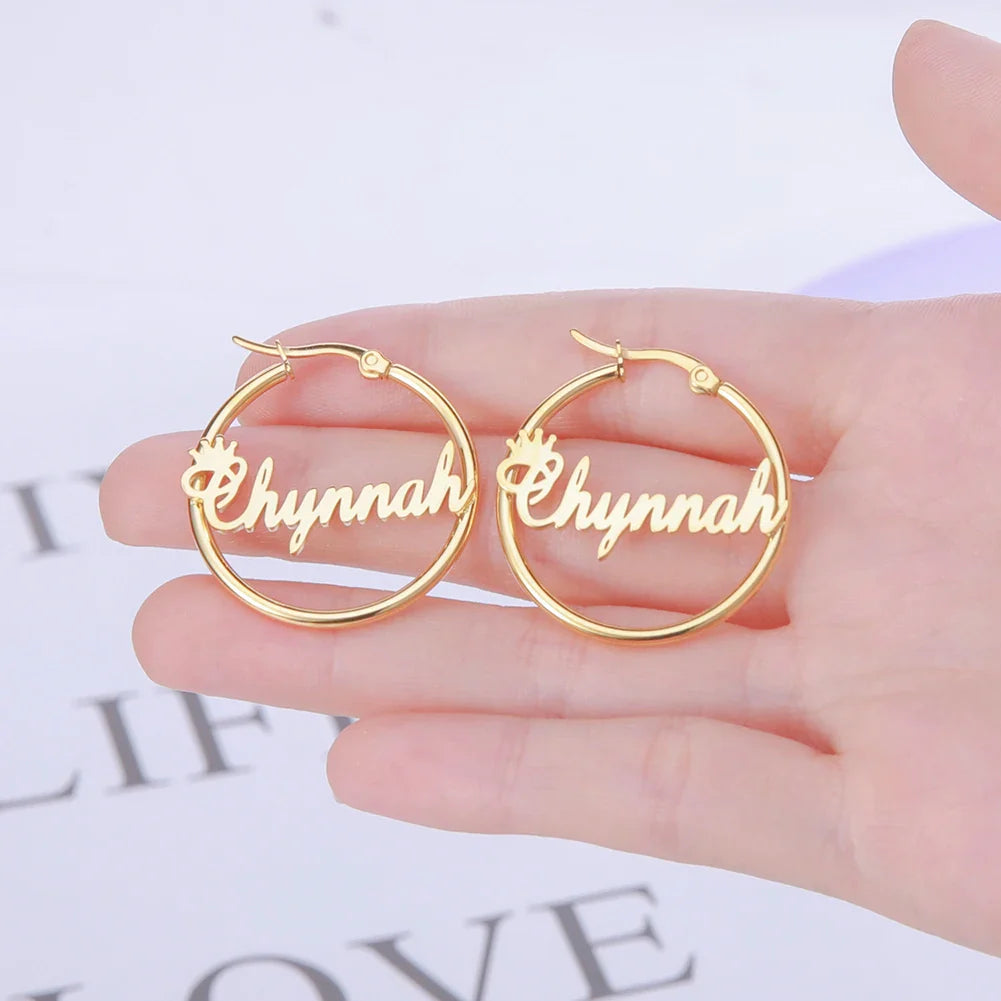Sipuris Stainless Steel Personalized Customize Name Hoop Earrings Jewelry For Women Girls Circle Earring Fashion 30-60 MM Vera Lux