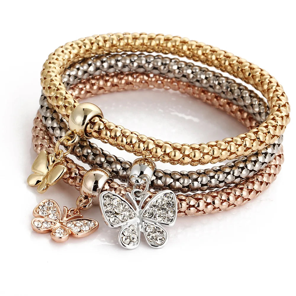 3colors/Lot Elastic Bracelets & Bangle For Women Crystal Tree of Life Owl Key lock Music Note Owl Butterfly Heart Charm Jewelry Vera Lux