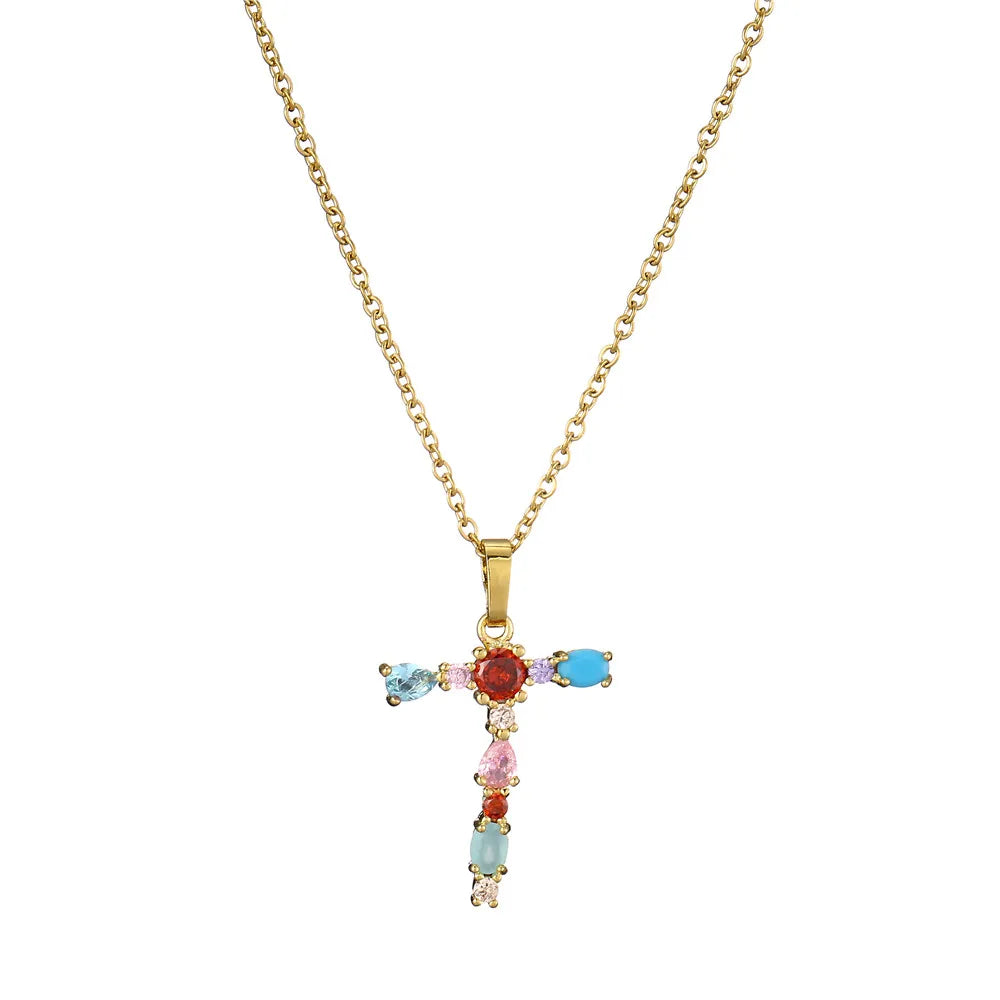 2024 New Hot Colourful Crystal AAA CZ 26 Capital Letters Pendant Necklace For Women Girl Gold Color Copper Initial Name Jewelry Vera Lux
