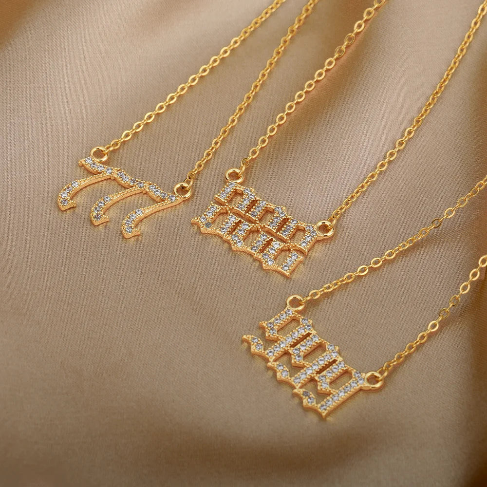 Zircon Angel Number Necklaces 111 222 333 444 555 666 777 888 999 Stainless Steel Necklace For Women Devil Choker Trend Jewelry Vera Lux