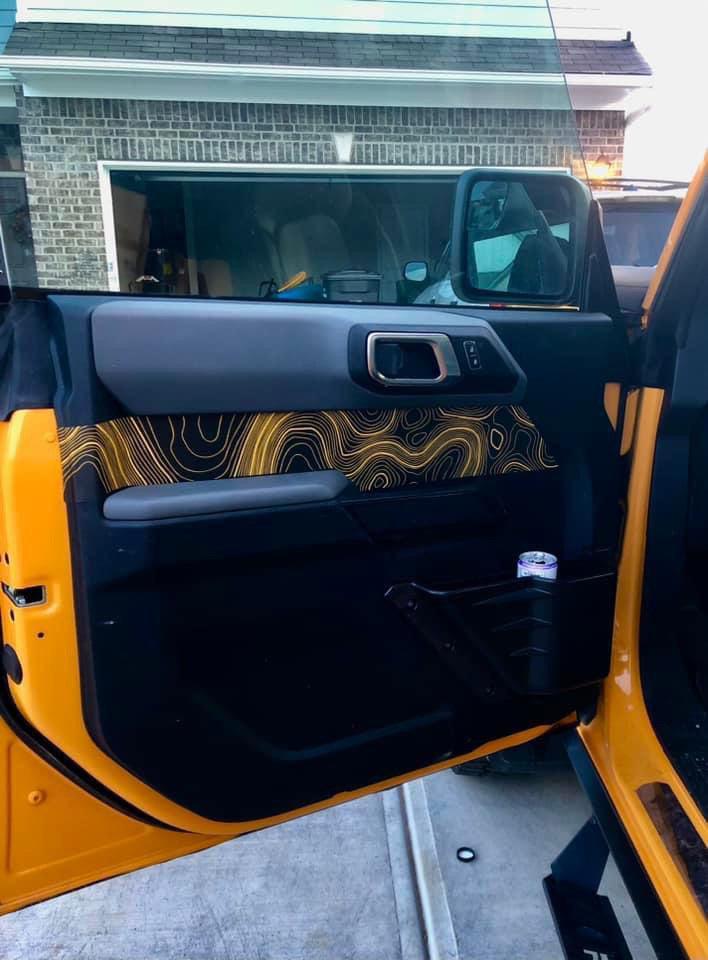 Topo Front Interior Upper Door Card Insert Overlays (Printed Series) - 2021+ Bronco 4 Door StickerFab