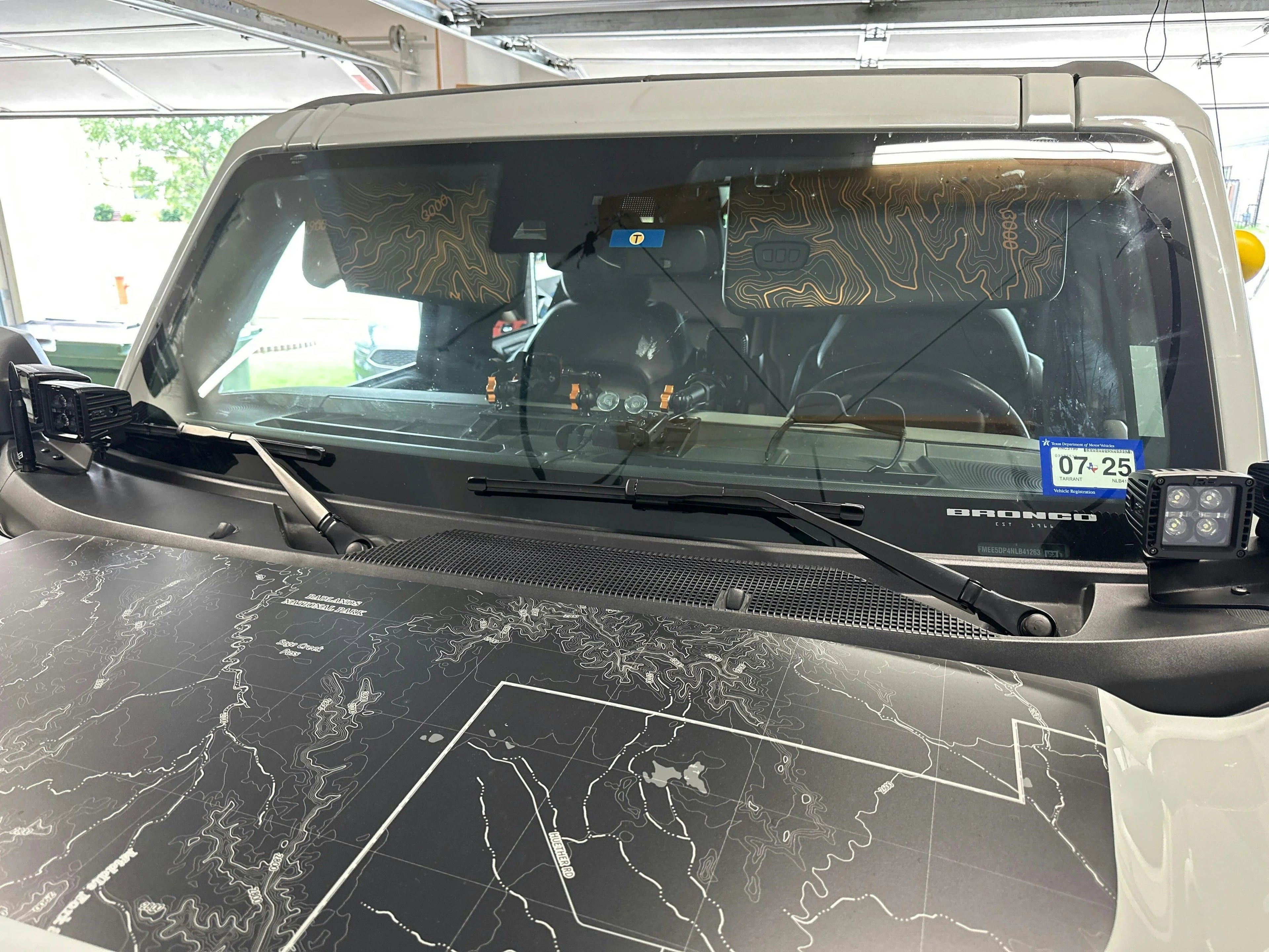 Stealth Black Badlands Topographic Map Hood Overlay (Printed Series) - 2021+ Bronco StickerFab