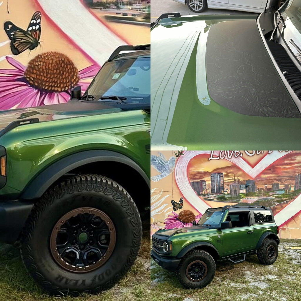 Stealth Topographic Map Hood Overlay (Printed Series) - 2021+ Bronco StickerFab