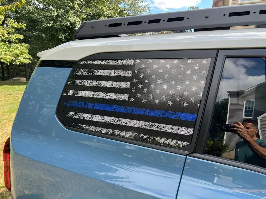 American Flag Rear Window Overlays V2 (Perforated) - 2024+ Land Cruiser StickerFab
