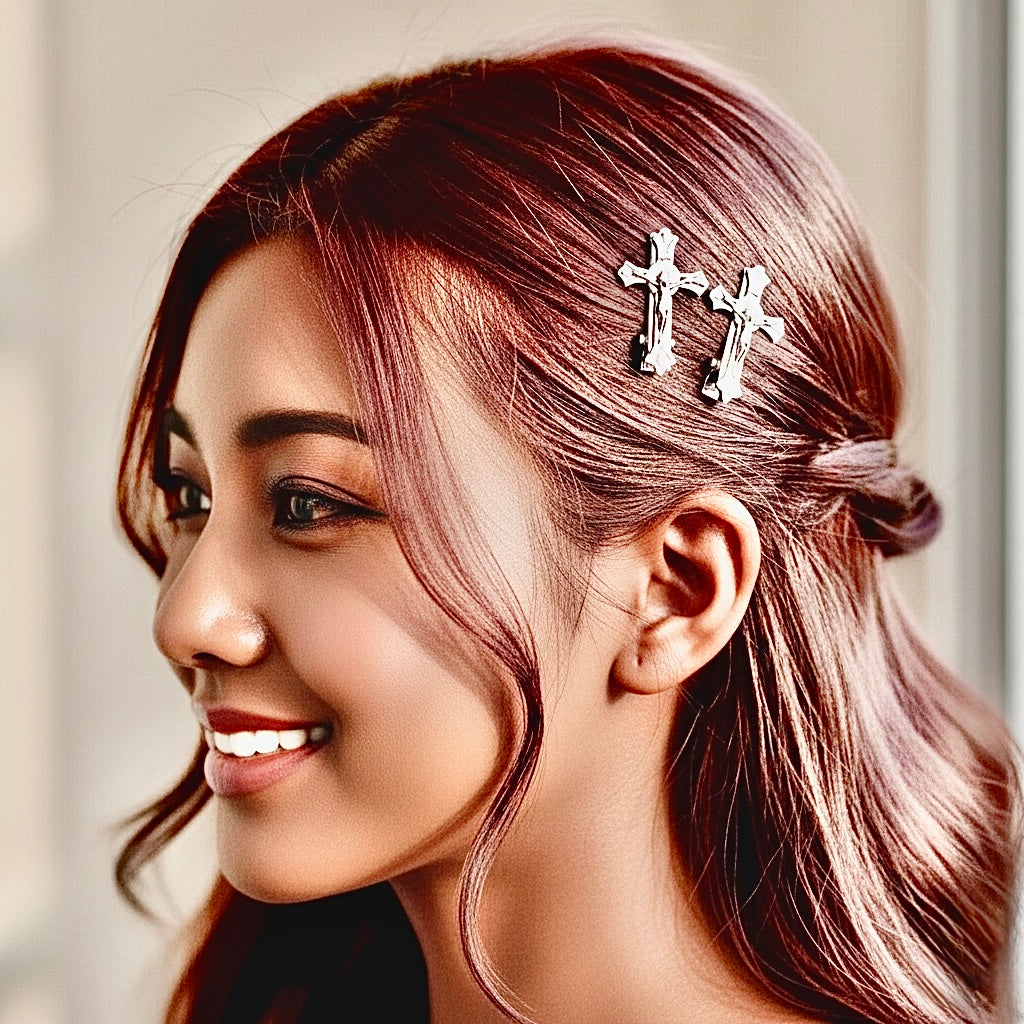 cross crucifix hair clips mini clip barrettes vintage silver crosses hairpin jewelry hairstyles accessories jewellery Saint Michaels Jewelry