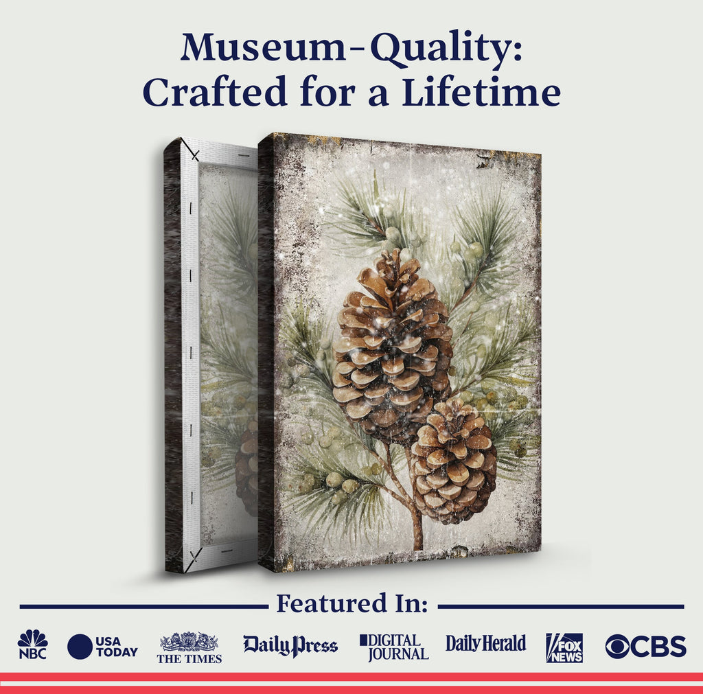 Vintage Winter Pine Cone Christmas Wall Art II Tailored Canvases