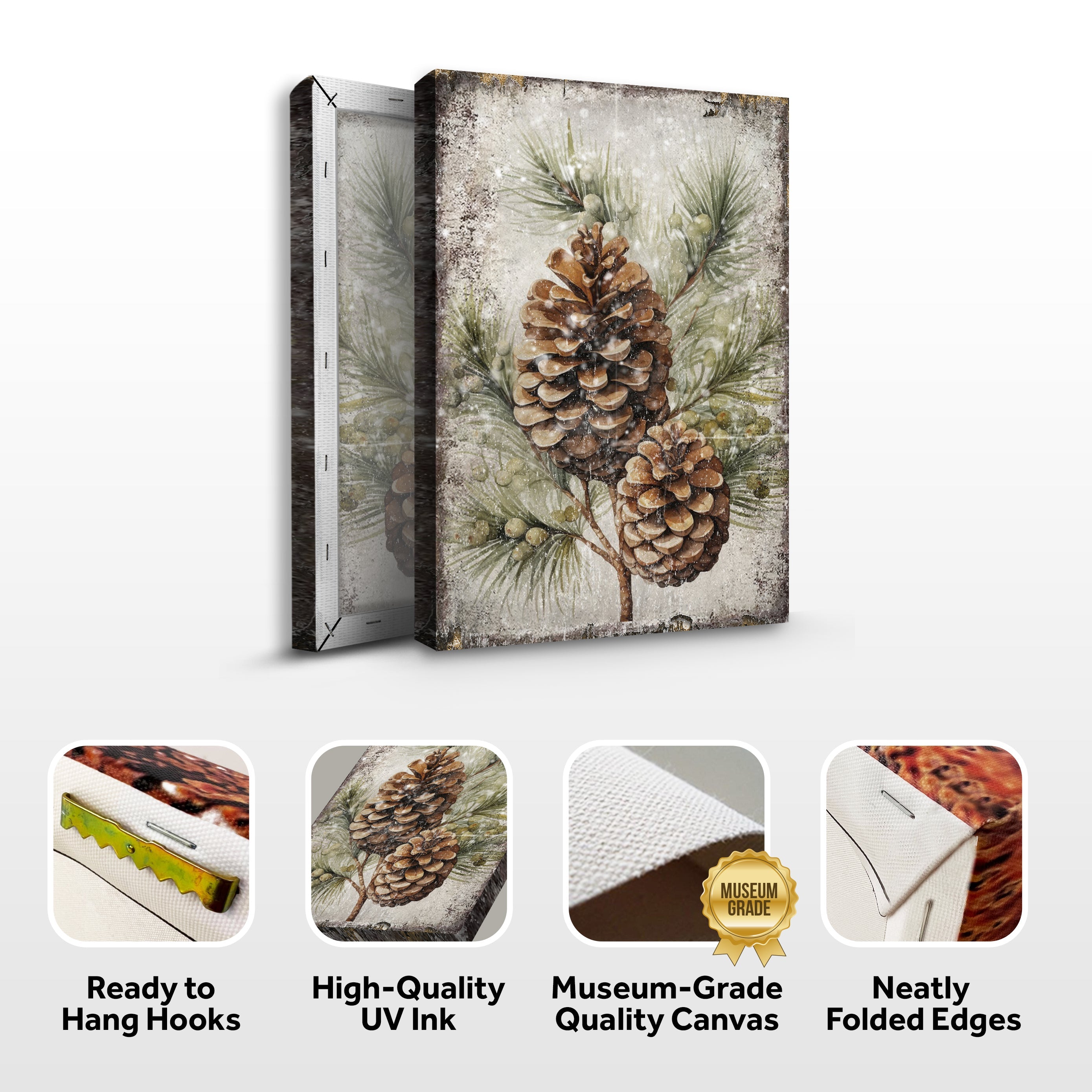 Vintage Winter Pine Cone Christmas Wall Art II Tailored Canvases