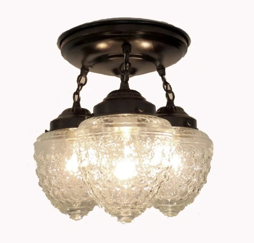 Antique Acorn Glass Ceiling Light | 3-Light Chain Trio The Lamp Goods