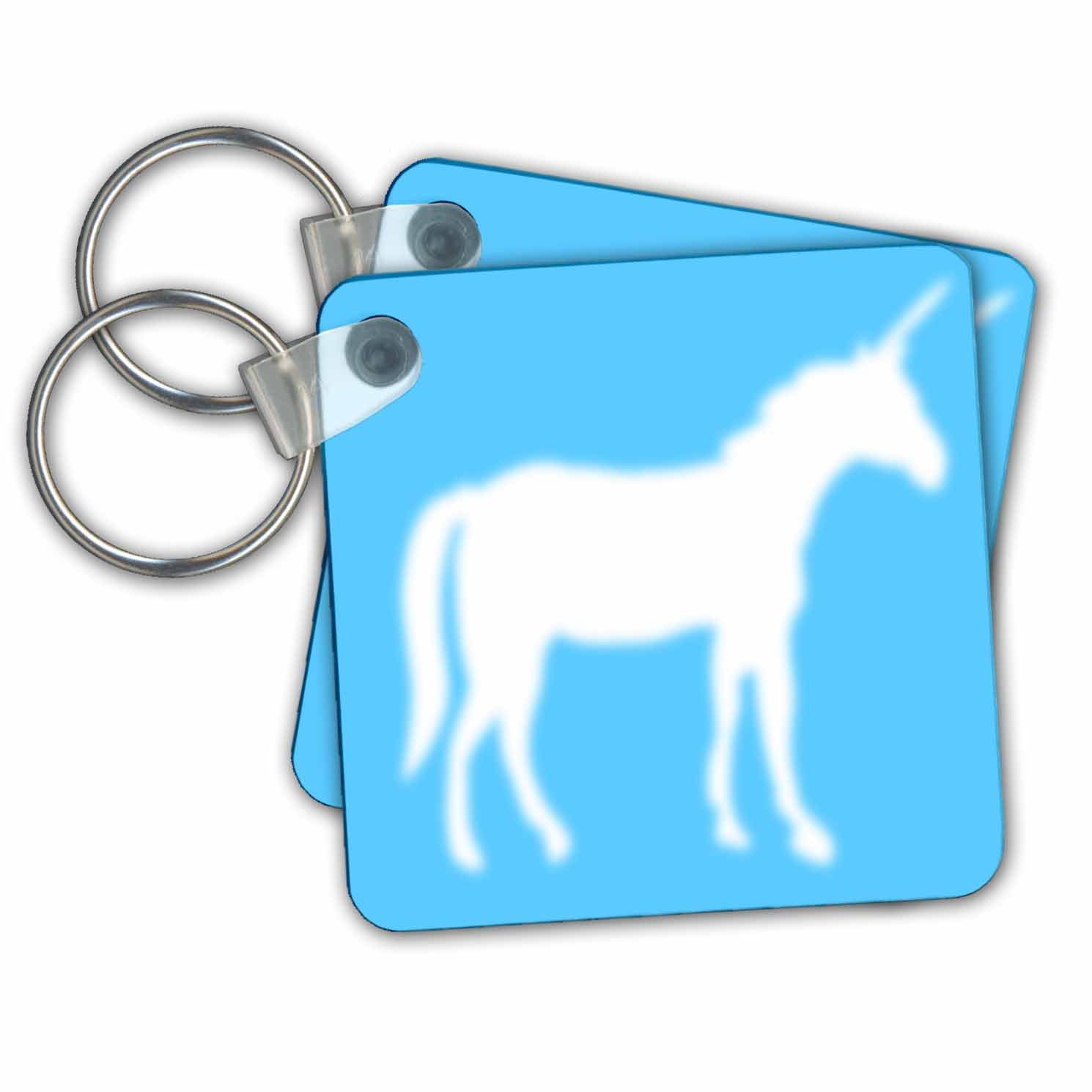 3dRose Key Chains White Unicorn silhouette on pastel blue - magical mystical mythical fantasy creatures and beasts (kc-56733-1) 3dRose