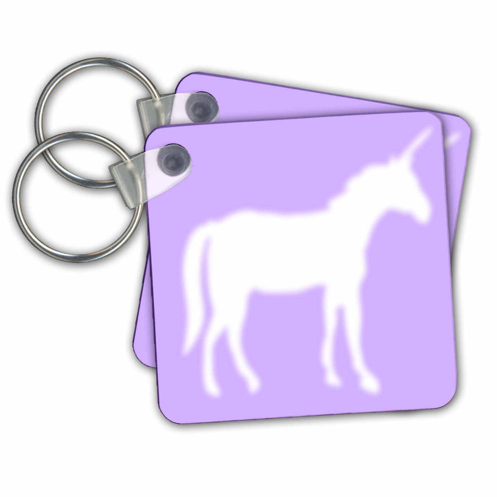 3dRose Key Chains White Unicorn silhouette on lilac purple - magical mystical mythical fantasy creatures and beasts (kc-56736-1) 3dRose