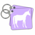 3dRose Key Chains White Unicorn silhouette on lilac purple - magical mystical mythical fantasy creatures and beasts (kc-56736-1) 3dRose