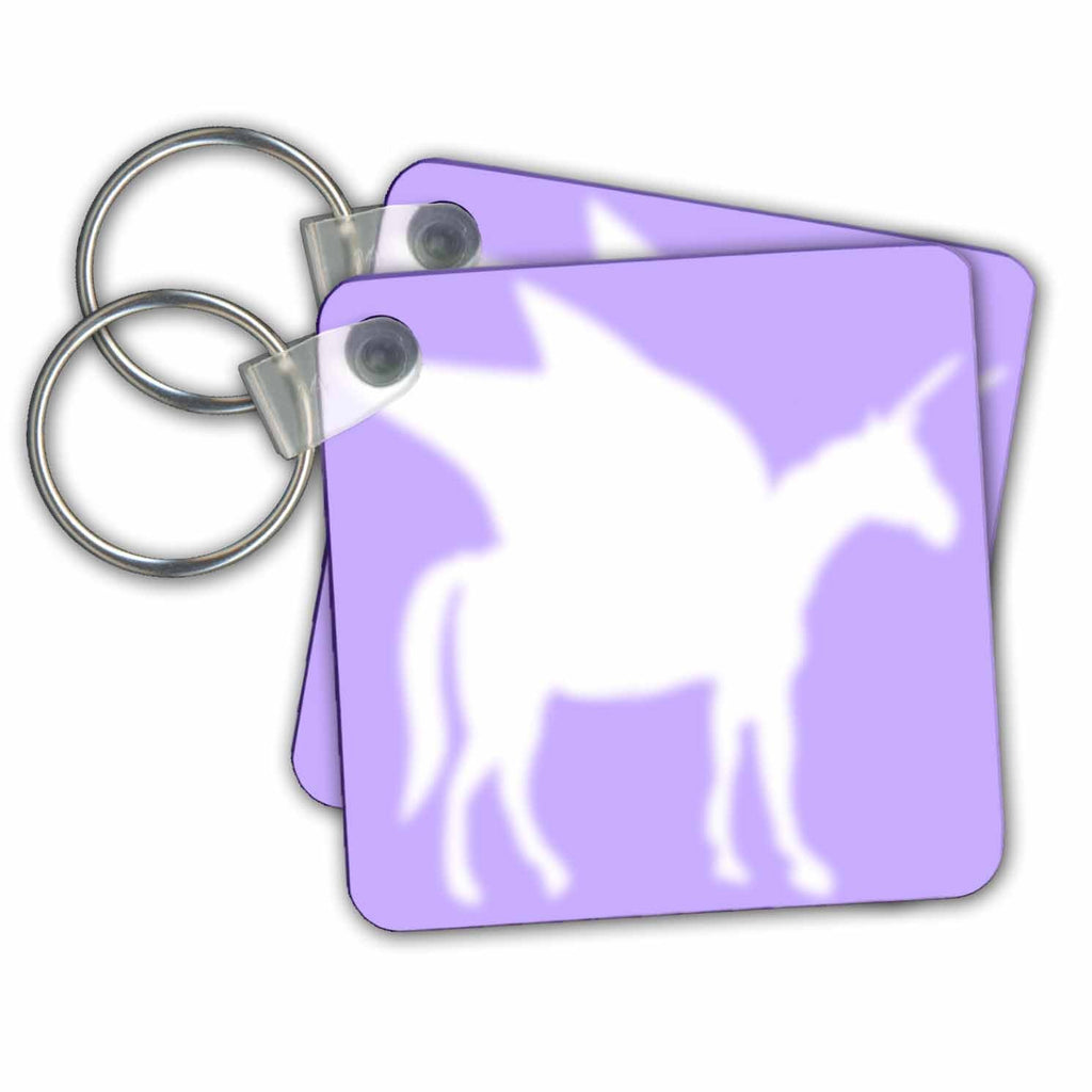 3dRose Key Chains White Pegasus silhouette on lilac purple - magical mystical mythical fantasy creatures and beasts (kc-56740-1) 3dRose