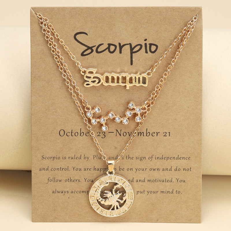 Zodiac Necklace Vintage English Star Image Pendant Three Piece Jewelry Set nowadaysfashion