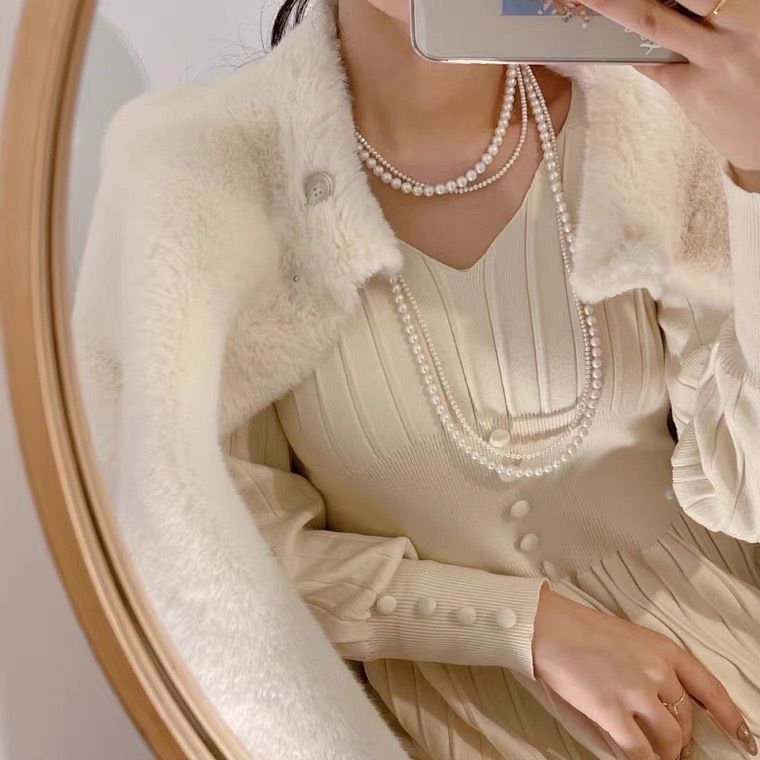 Double Layer Vintage Necklace Gown Accessories Jewelry French Retro Long Pearl Sweater Chain Necklace FASHION SHEGOODS LLC