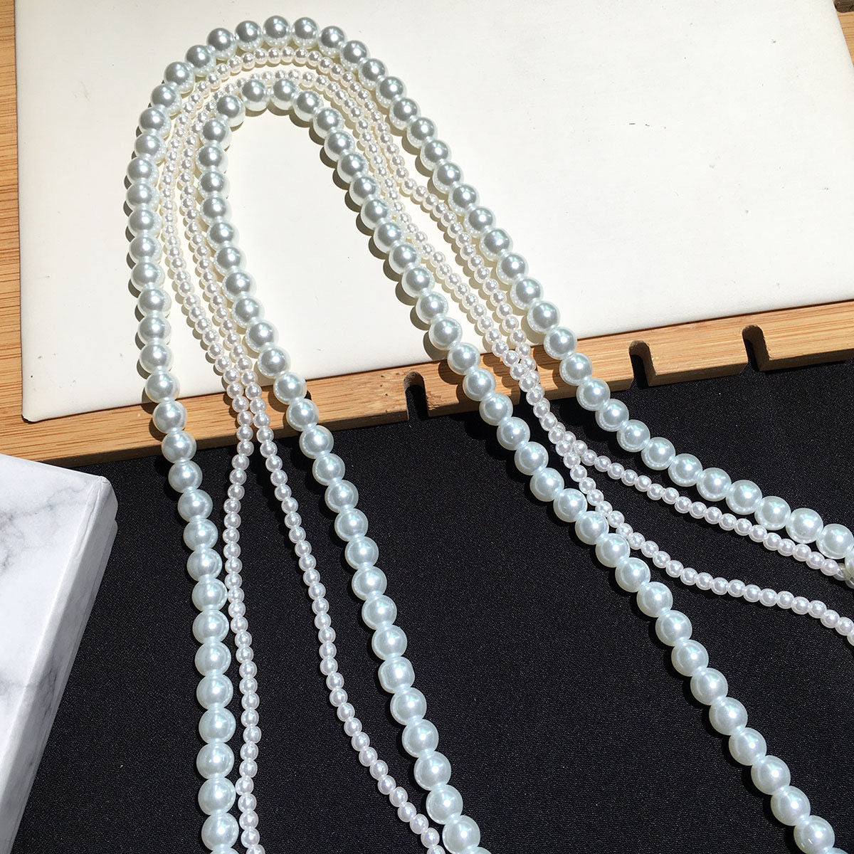 Double Layer Vintage Necklace Gown Accessories Jewelry French Retro Long Pearl Sweater Chain Necklace FASHION SHEGOODS LLC