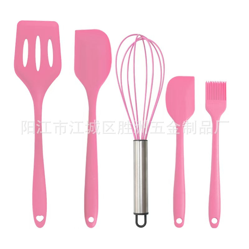 Cross-Border Kitchen Silicone Spatula Brush Egg Beater Silicone Kitchen Utensils 5-Piece Set Cooking Set Baking Tools Whatever the Treasure