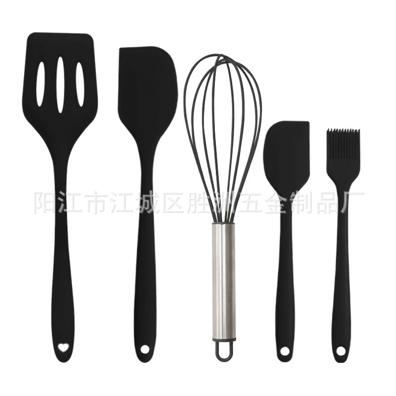 Cross-Border Kitchen Silicone Spatula Brush Egg Beater Silicone Kitchen Utensils 5-Piece Set Cooking Set Baking Tools Whatever the Treasure