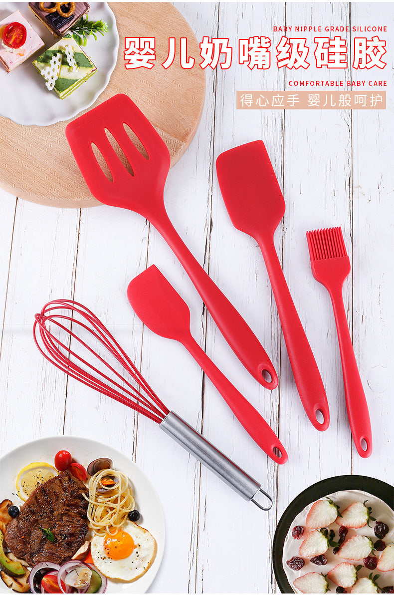 Cross-Border Kitchen Silicone Spatula Brush Egg Beater Silicone Kitchen Utensils 5-Piece Set Cooking Set Baking Tools Whatever the Treasure