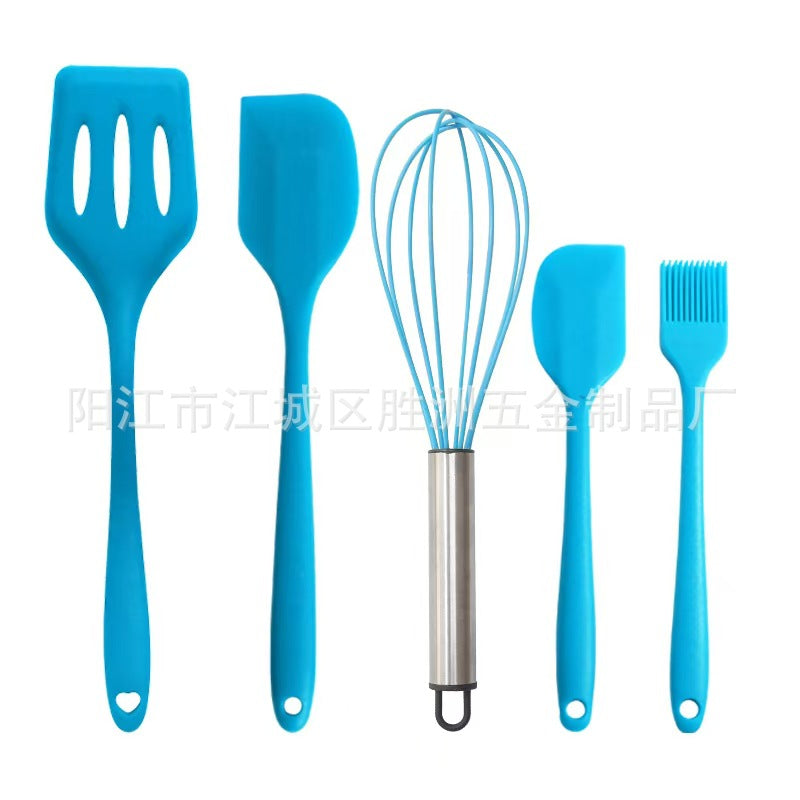 Cross-Border Kitchen Silicone Spatula Brush Egg Beater Silicone Kitchen Utensils 5-Piece Set Cooking Set Baking Tools Whatever the Treasure