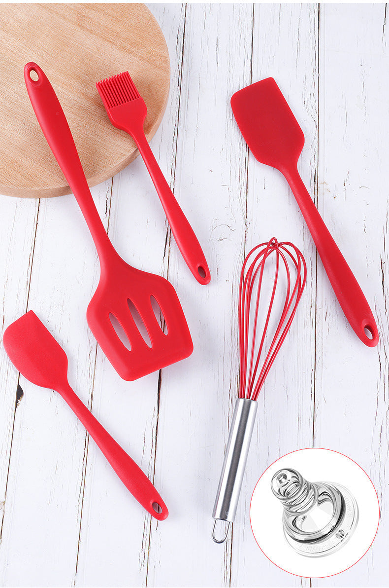 Cross-Border Kitchen Silicone Spatula Brush Egg Beater Silicone Kitchen Utensils 5-Piece Set Cooking Set Baking Tools Whatever the Treasure