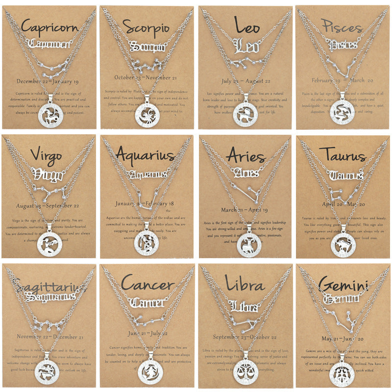 Zodiac Necklace Vintage English Star Image Pendant Three Piece Jewelry Set nowadaysfashion