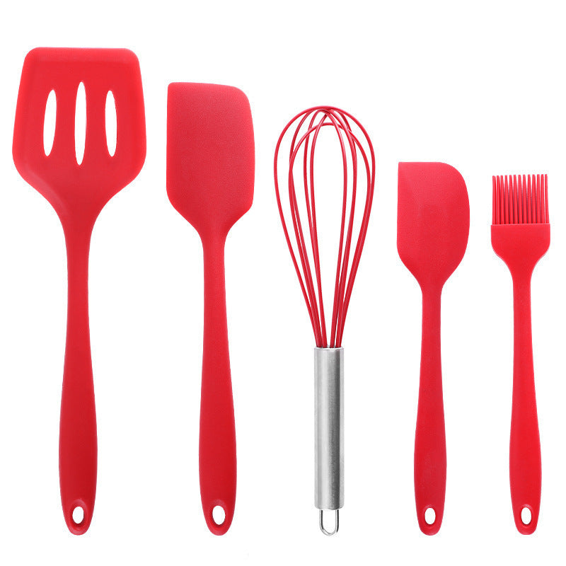 Cross-Border Kitchen Silicone Spatula Brush Egg Beater Silicone Kitchen Utensils 5-Piece Set Cooking Set Baking Tools Whatever the Treasure