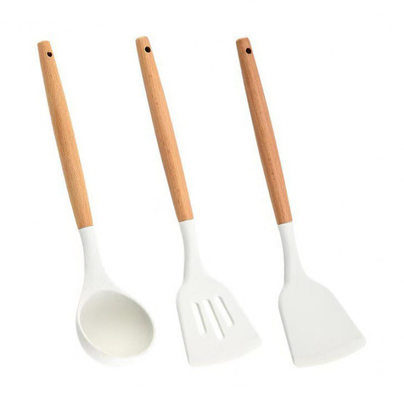 Wooden Handle Silicone Kitchen Utensils Household High Temperature Resistant Spatula Soup Spoon Non-Stick Pan Special Cooking Spatula Spatula Set Whatever the Treasure
