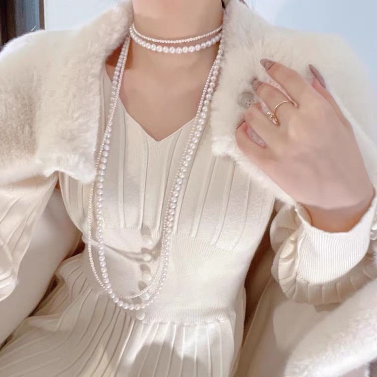 Double Layer Vintage Necklace Gown Accessories Jewelry French Retro Long Pearl Sweater Chain Necklace FASHION SHEGOODS LLC