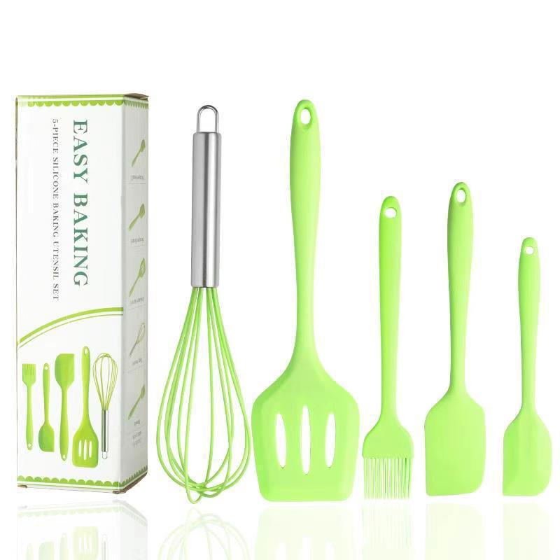 Cross-Border Kitchen Silicone Spatula Brush Egg Beater Silicone Kitchen Utensils 5-Piece Set Cooking Set Baking Tools Whatever the Treasure